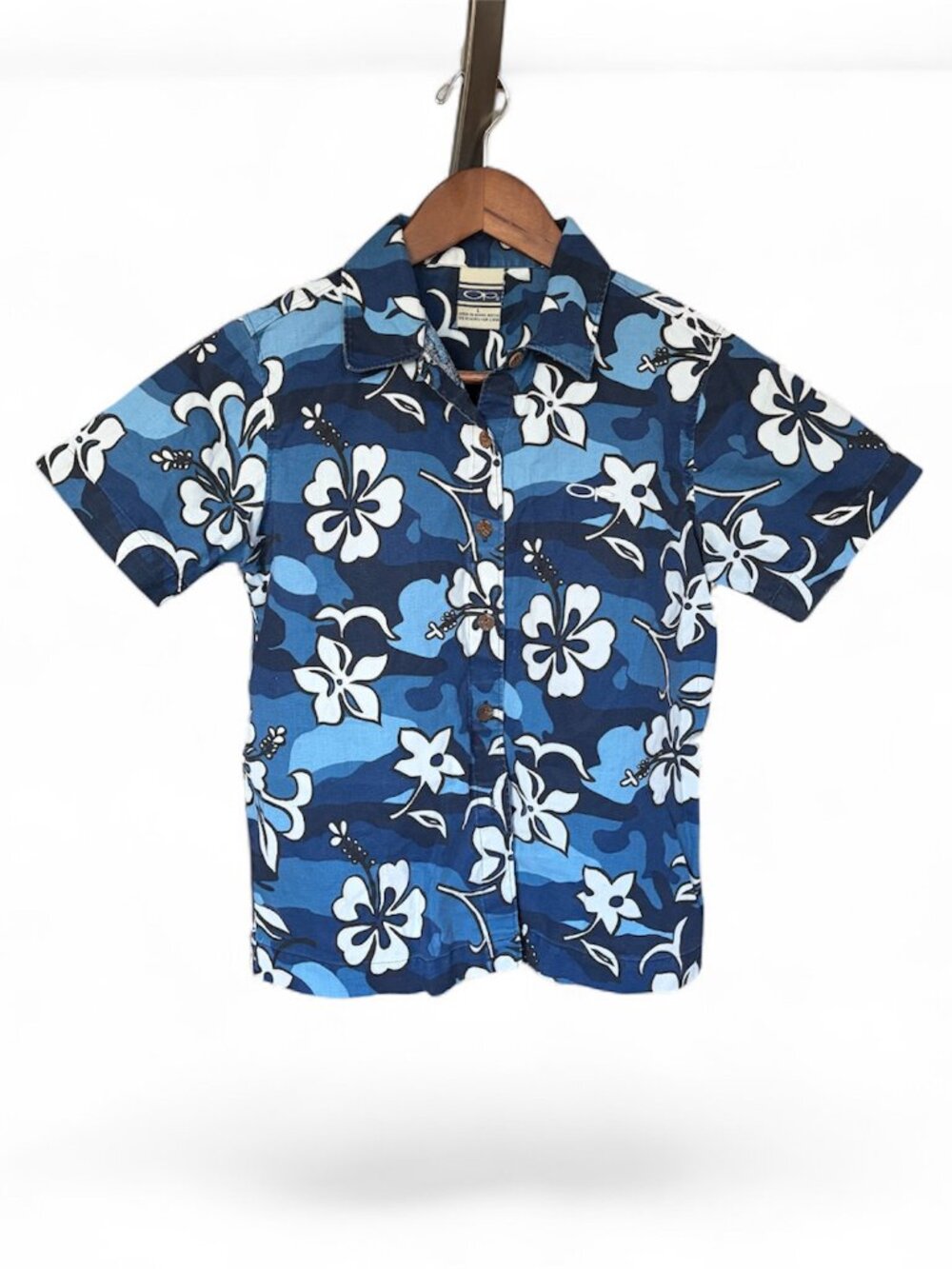 OP Ocean Pacific Vintage 90s Floral Hawaiian Aloha Shirt Youth Large Button-Up